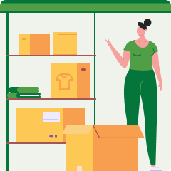 Person organizing boxes in a storage unit